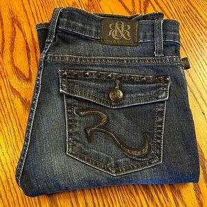 Rock & Republic Kasandra Dark Wash Bootcut Jeans w/ Black studding & Leather  8